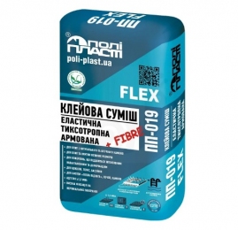 ПОЛІПЛАСТ ПП-019 FLEX клейова суміш еластична тиксотропна армована (до100град) 25кг